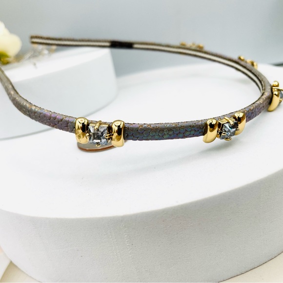Henri Bendel Gold Tone snake Leather & Swarovski Crystals Headband Signature main image 4